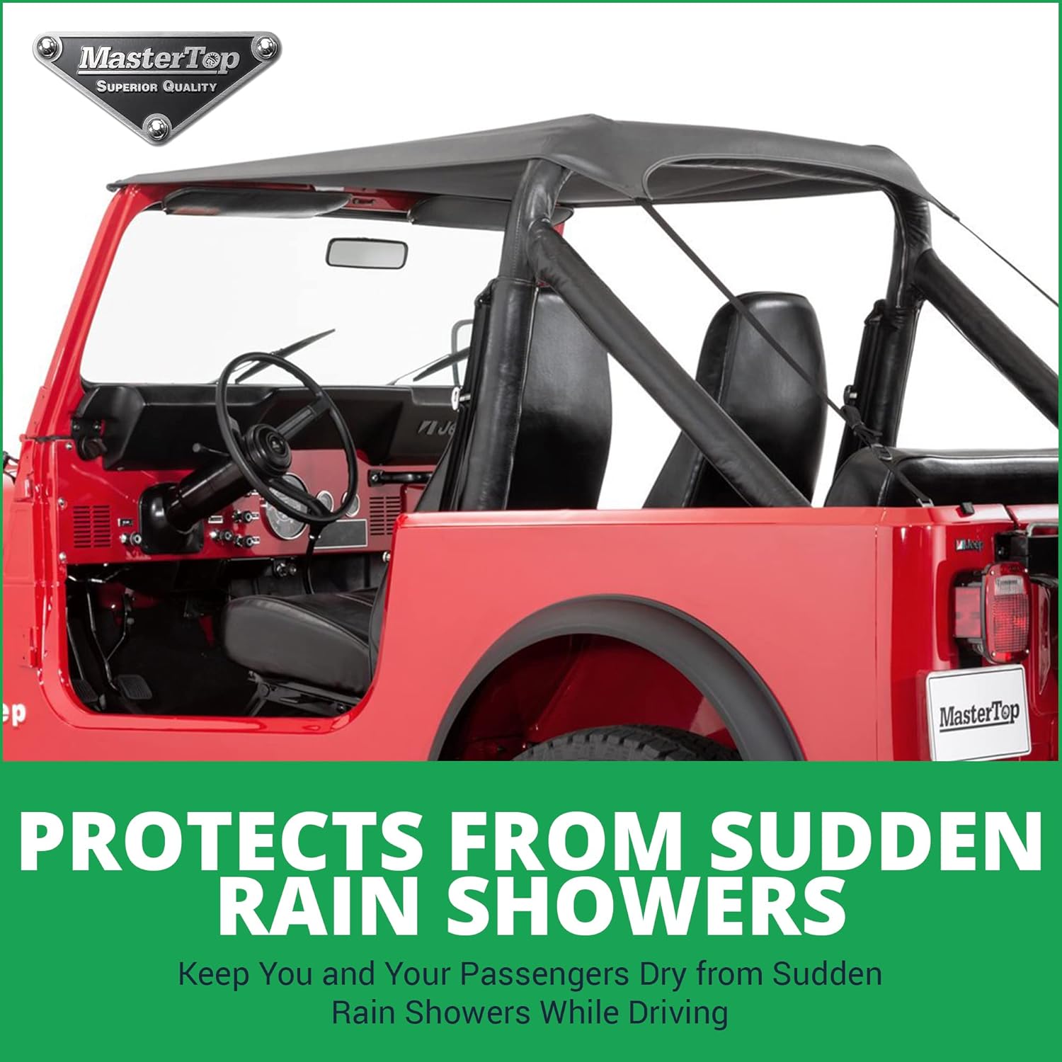 MasterTop Windshield Channel - Fits Jeep Wrangler CJ and YJ 1976-1995 - Provides Weather Tight Fit for Bimini Soft Top - Mounts to Factory Wind Shield Holes - Black Powder Coat Finish