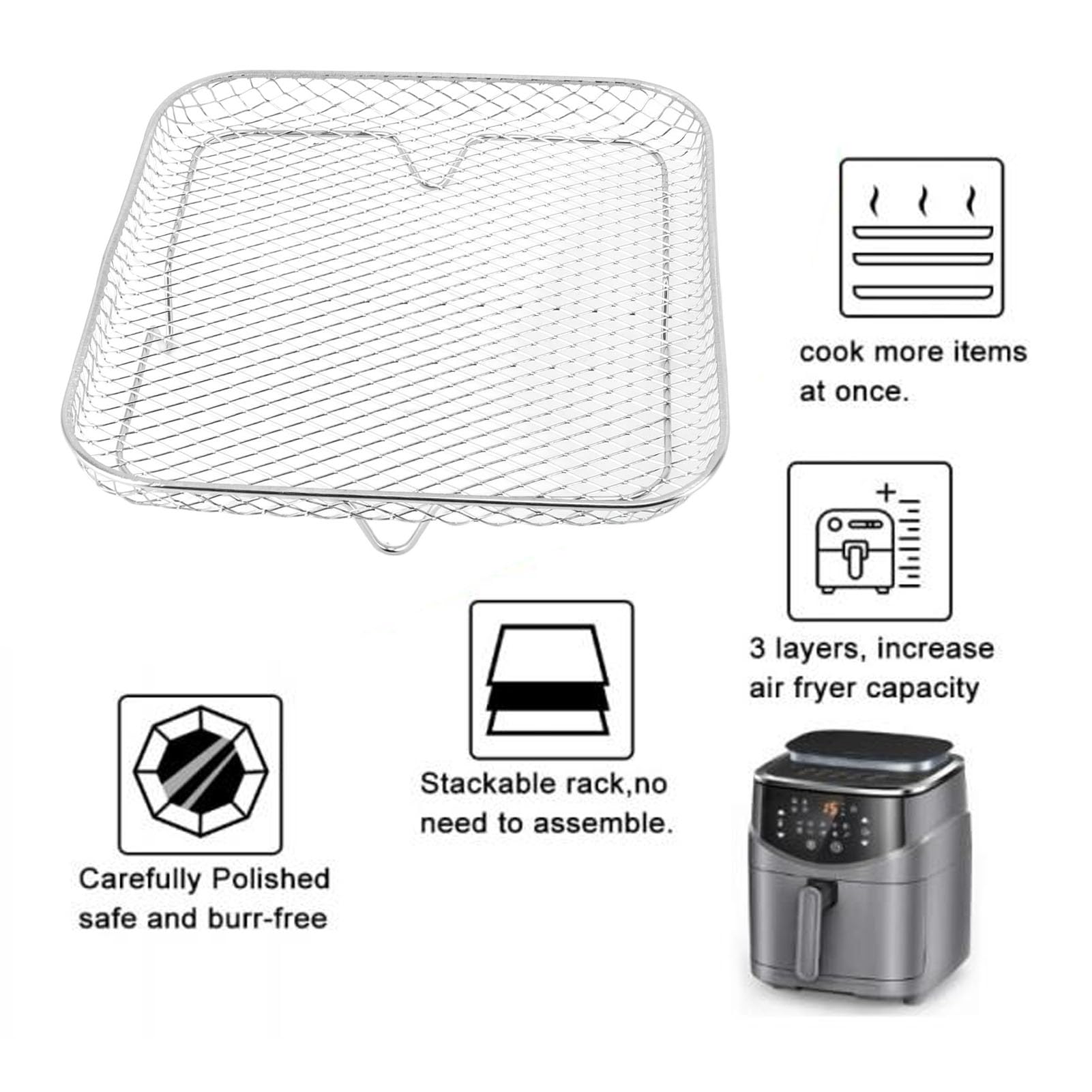 Set 3 Cestelli Per Friggitrice Ad Aria - Griglie Acciaio Inox Multistrato - Foto 2