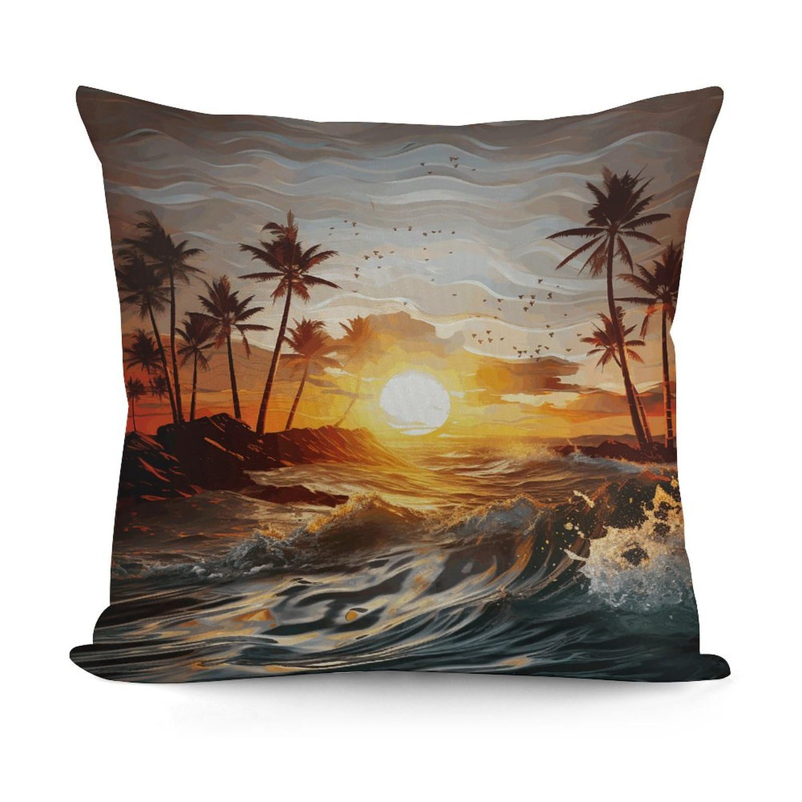 VstaDank Palm Trees Ocean Waves Sunset Throw Pillow Cover Soft Square Cushion Cover Art Artwork Pillow Covers Mordern Couch Pillow Covers Decorative Cushion Case for Chair Couch Bedroom Living Room