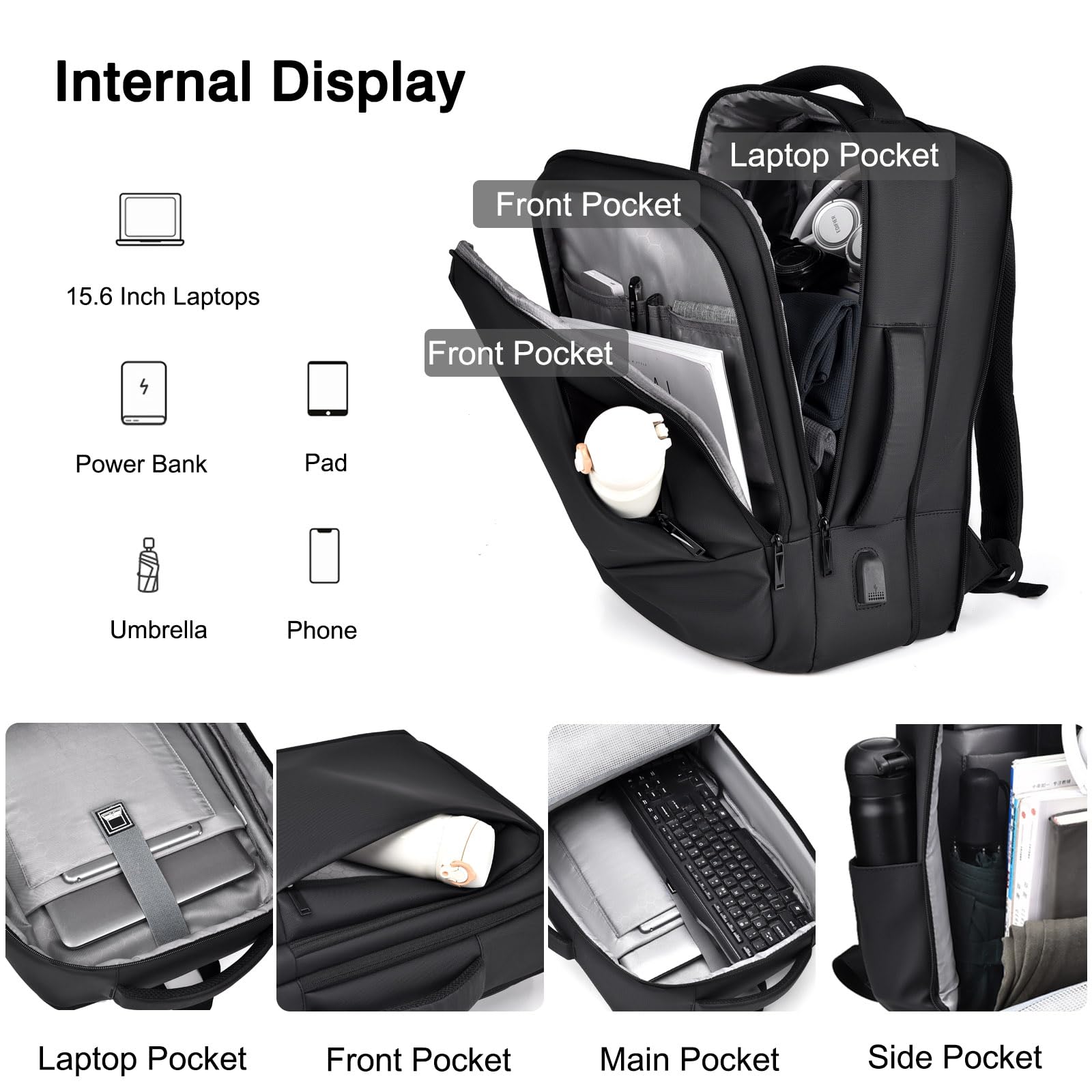 FANDARE Mochilas Escolares Mochila Universidad Mochila Portatil Mochila Hombre Casual Mochila Hombre Trabajo Mochilas Instituto Expandible Bolsas Organizadoras Película PU Impermeable Backpack Azul