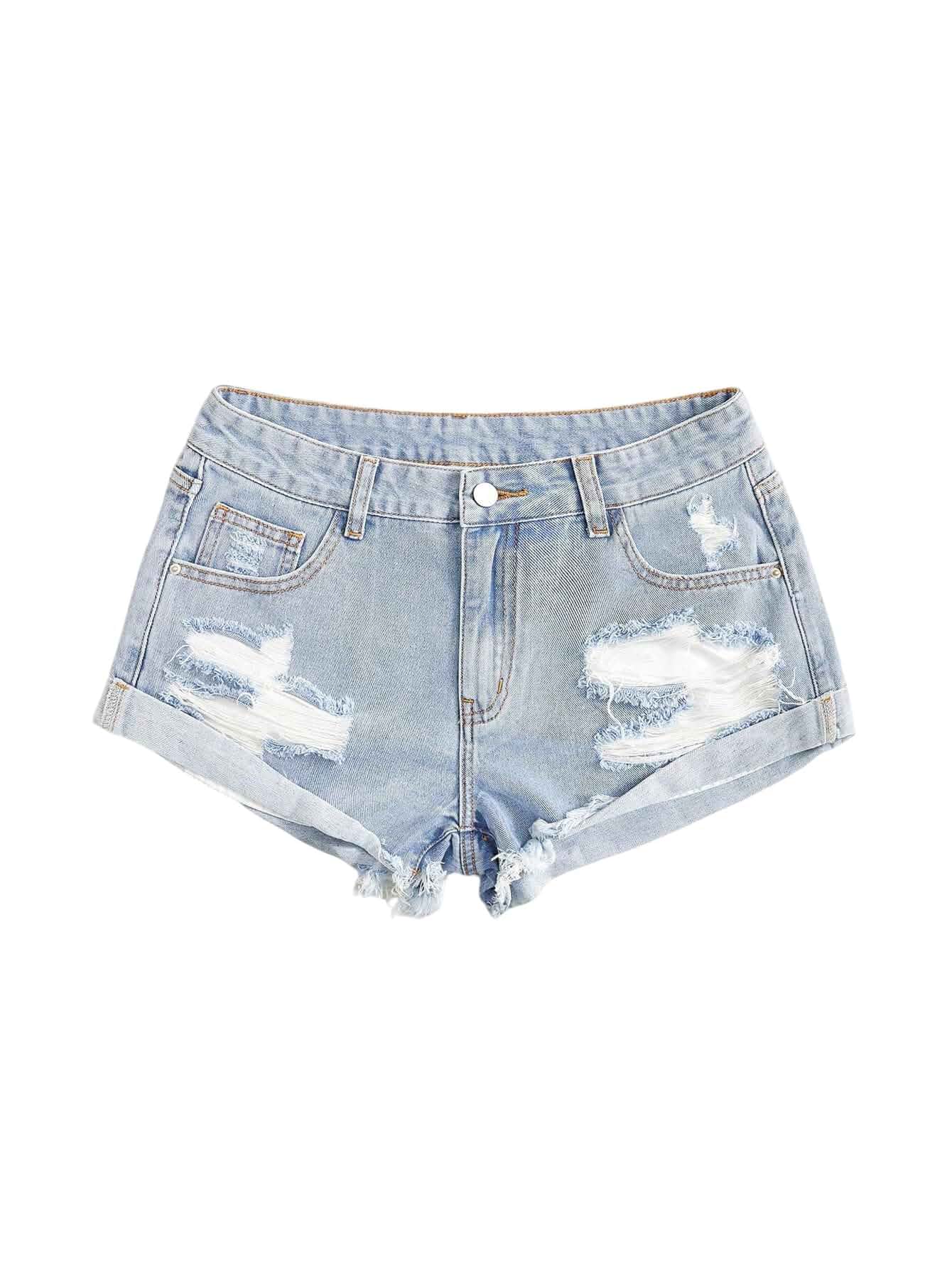 Floerns Women's Low Waisted Ripped Mini Jean Shorts Roll Hem Distressed Y2k Denim Shorts Regular Fit