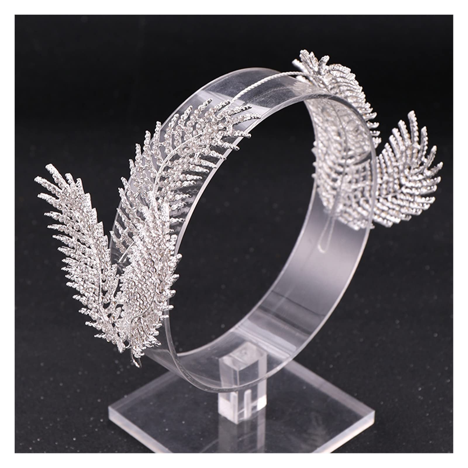 Projekt Diadem z piór duża kryształowa tiara ślub korona królowej panna młoda Rhinestone diadem akcesoria do włosów na głowę biżuteria (kolor metalu: FS037)