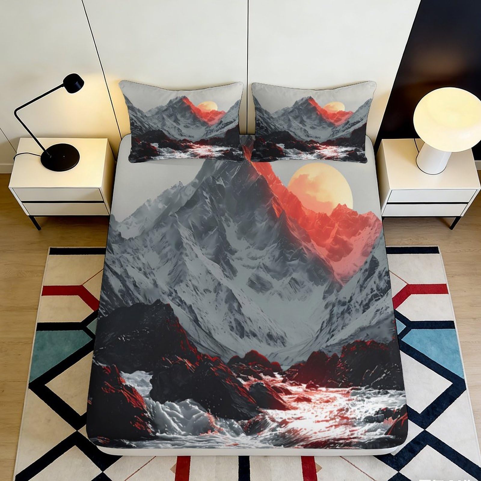 Jqzkxnhpbr Style-9 3D Printed Mountain Sunset Fitted Sheet Microfiber Soft Breathable Landscape Bed Cover For Bedroom Youth Dorm Mattress Protection Decor 90X200x25cm