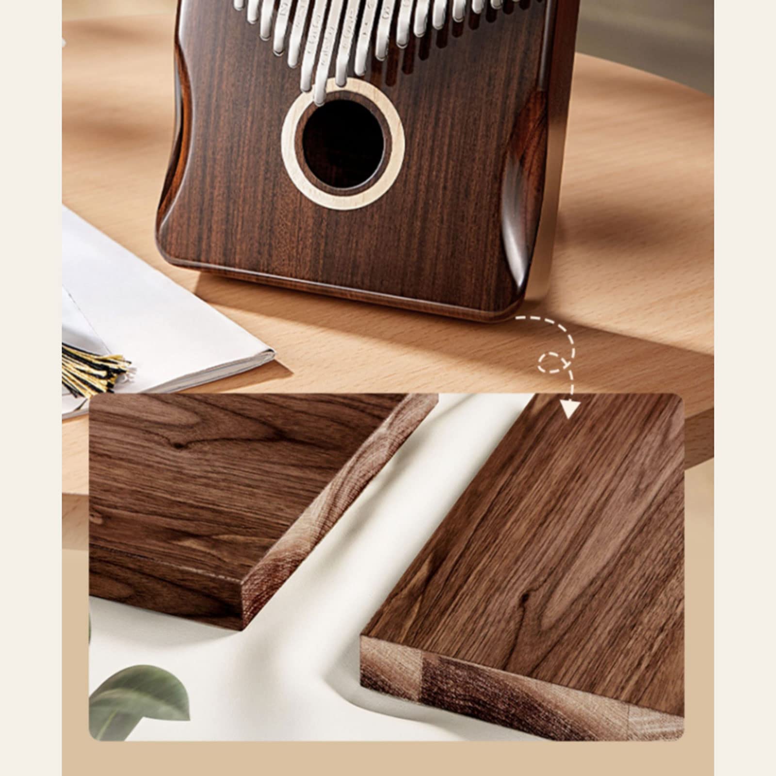 Exquisiter Klang Daumenklavier mit 17 Tasten, 21 Tasten aus Holz, Mahagoni-Körper, Metalltasten, Button-Down-Bend-Design, tragbares Musik-Keyboard Einfach zu Spielen