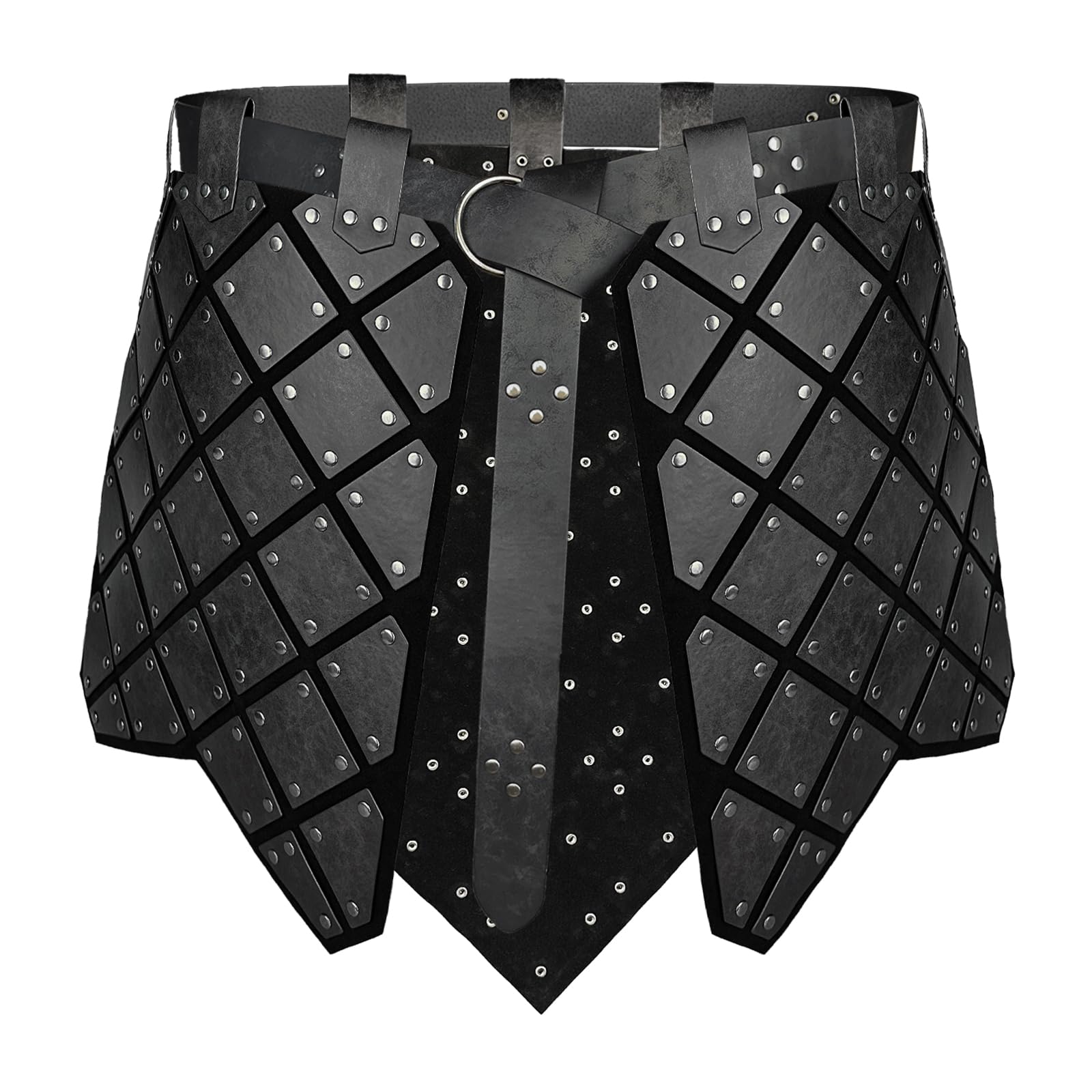 HiiFeuer Medieval Faux Leather 3PCs Waist Armor with Belt, Middle Ages Cosplay Thigh Armor, Mercenary&Knights Skirt Armor (Black A)