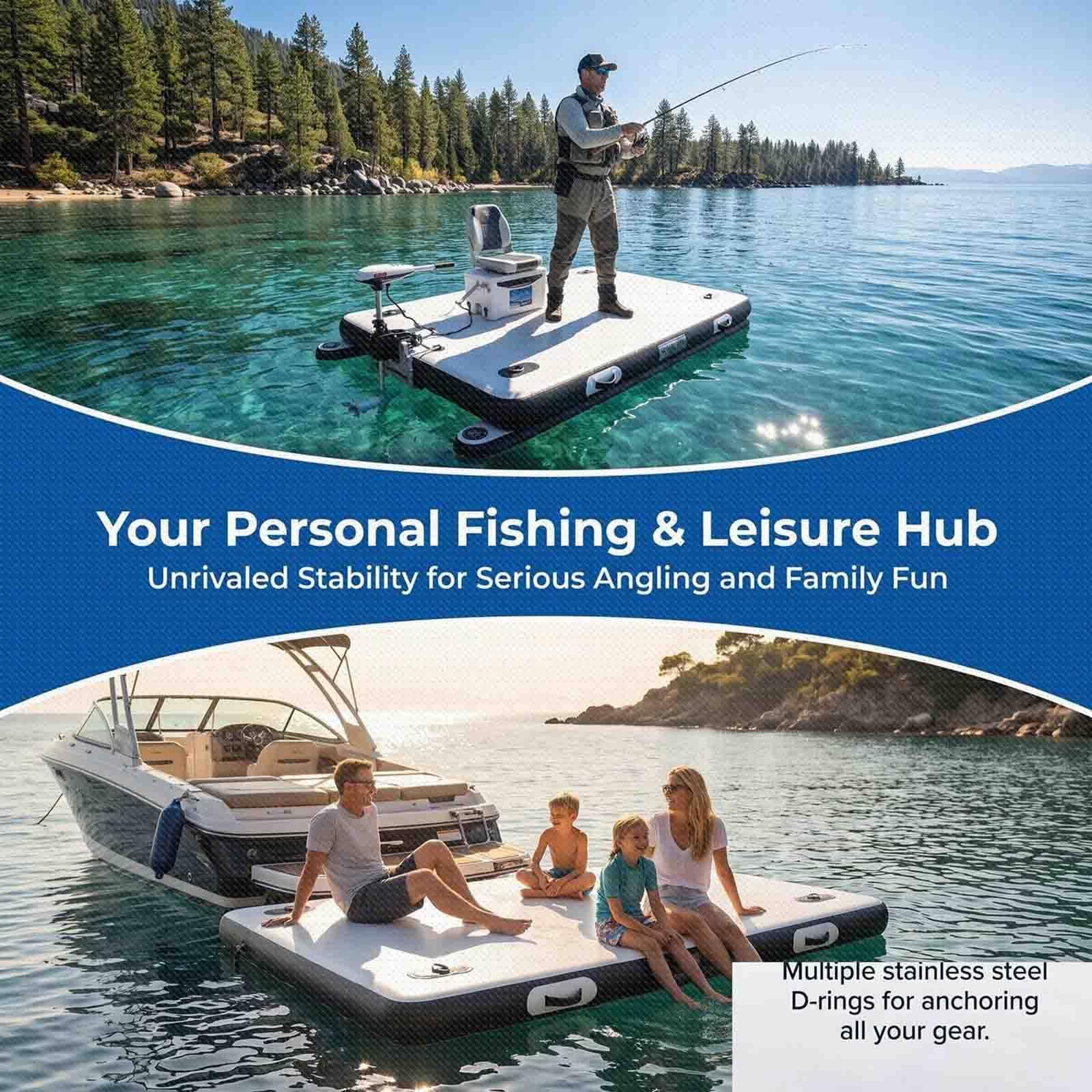 Barca da Pesca Gonfiabile Portatile 2M/2,5M,Piattaforma con Pompa e Remi Nomotor-2M | Isola Gonfiabile PVC 8 PSI Antiscivolo,Portata 400 kg,Supporto Motore,Anelli D,Lago,Piscina,Mare