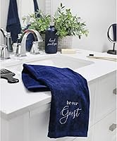 Vista 4 de AuldHome Design Toallas de invitados (juego de 2, azul); toallas de mano con monograma Be Our Guest