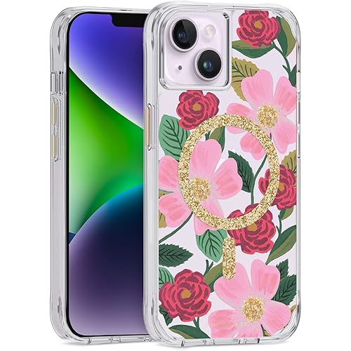 Rifle Paper Co. IPhone 14 Plus Case [Compatible with MagSafe] [10Ft Drop Protection] Cute IPhone Case 6.7" with Floral Pattern, Anti-Scratch Tech, Shockproof Material, Slim Fit - Rose Garden