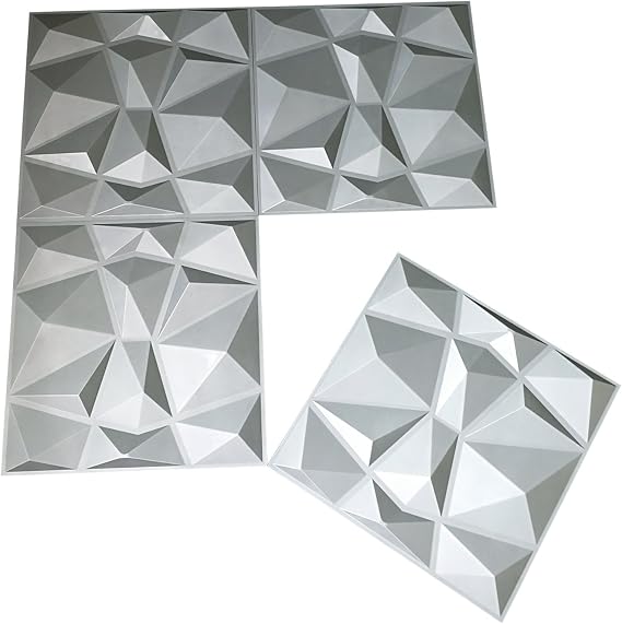 Art3d 3D Paneling Textured 3D Wall Design, Grey Diamond, 19.7 x 19.7 (12 Pack) (Matt Grey)