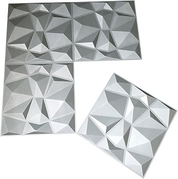 Art3d 3D Paneling Textured 3D Wall Design, Grey Diamond, 19.7 x 19.7 (12 Pack) (Matt Grey)