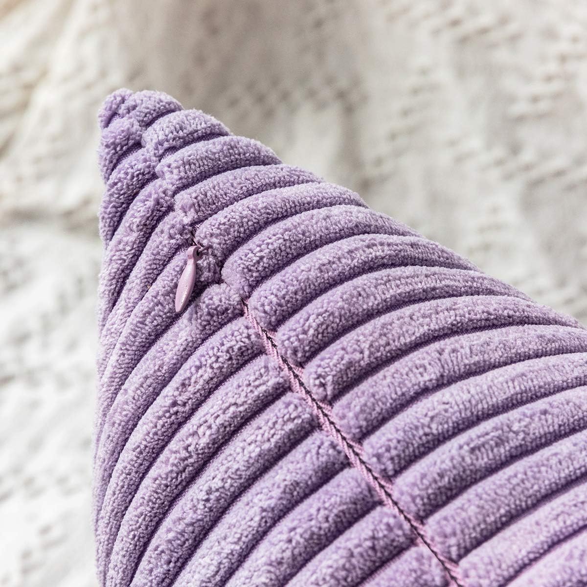 MUDILY Pack of 2 Decorative Pillow Covers Decor Supersoft Striped Velvet Throw Toss Pillowcase Cushion Cover for Chair Sofa Bedroom Car, Lavender 16 x 16 inch 40 x 40 cm