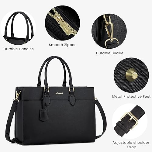 Miniatura 6 de LOVEVOOK Bolsa para computadora portátil para mujer, 15.6 pulgadas, maletín para computadora portátil para trabajo, bolso grande impermeable, bolsa