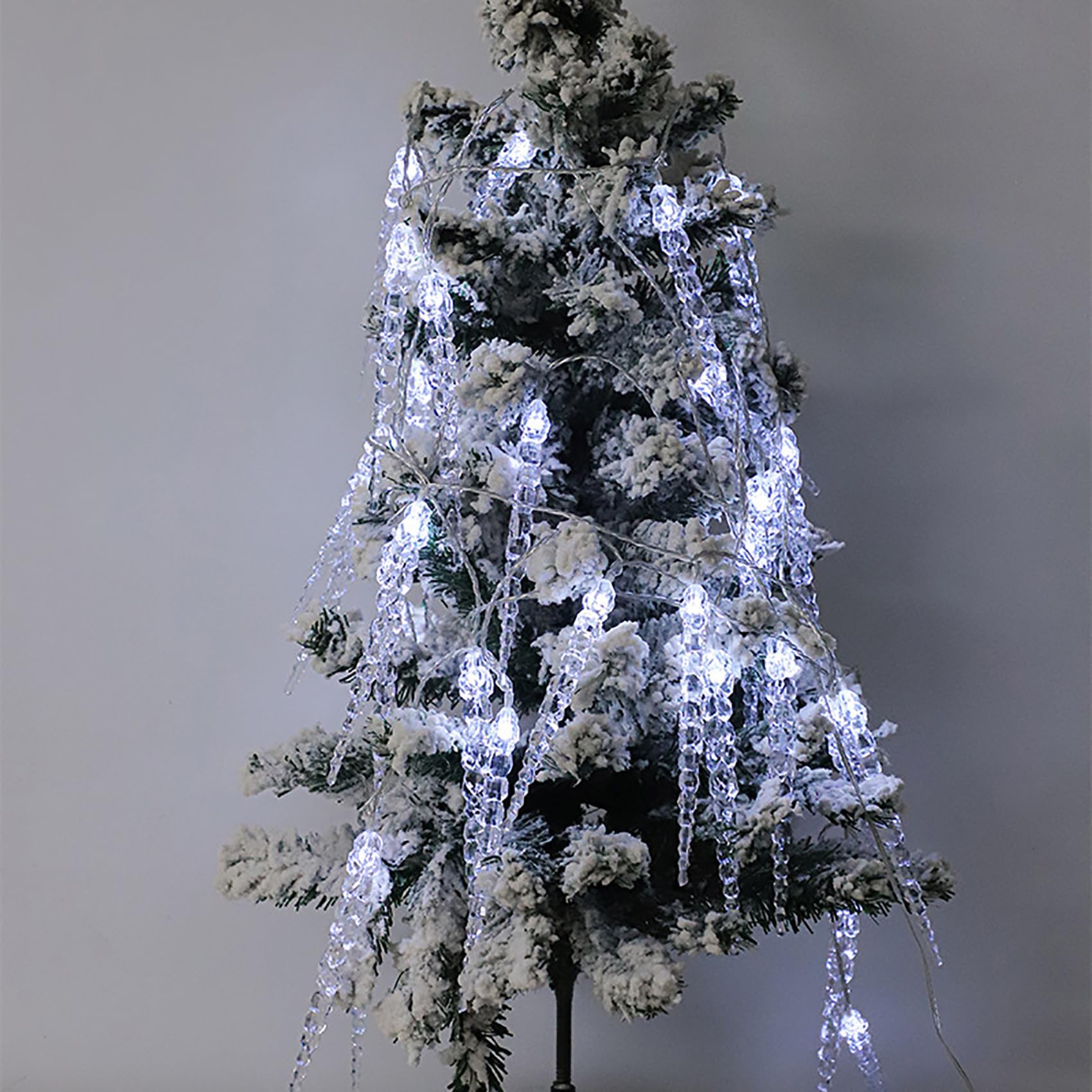 Eiszapfen-Lichterkette mit Stecker, 20 m/200 LEDs & Fernbedienung, Acryl-Kristall-Eissäulen-Lichterkette für winterliche Gartenpartys, Innen- und Außendekoration (Weiß)