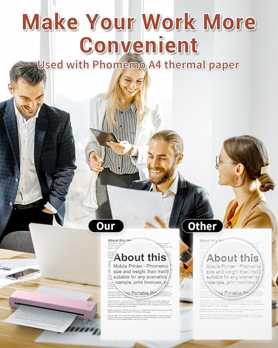 Phomemo Portable Printers Wireless for Travel, M08F Thermal Bluetooth Printer Support for 8.5x11 US Letter, Small Inkless Printer Compatible with iOS, Android, Laptop for Car, Office, Home