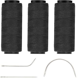 Vlasy 3 Pcs Hair Extension Weave Thread Set with 3 Pcs Needle C-Curve+ J+ I Type Needles Set Hair Salon Weaving Thread Hair Weave for Hair Extension Sewing Thread and Wig Making Needle （1# Black）
