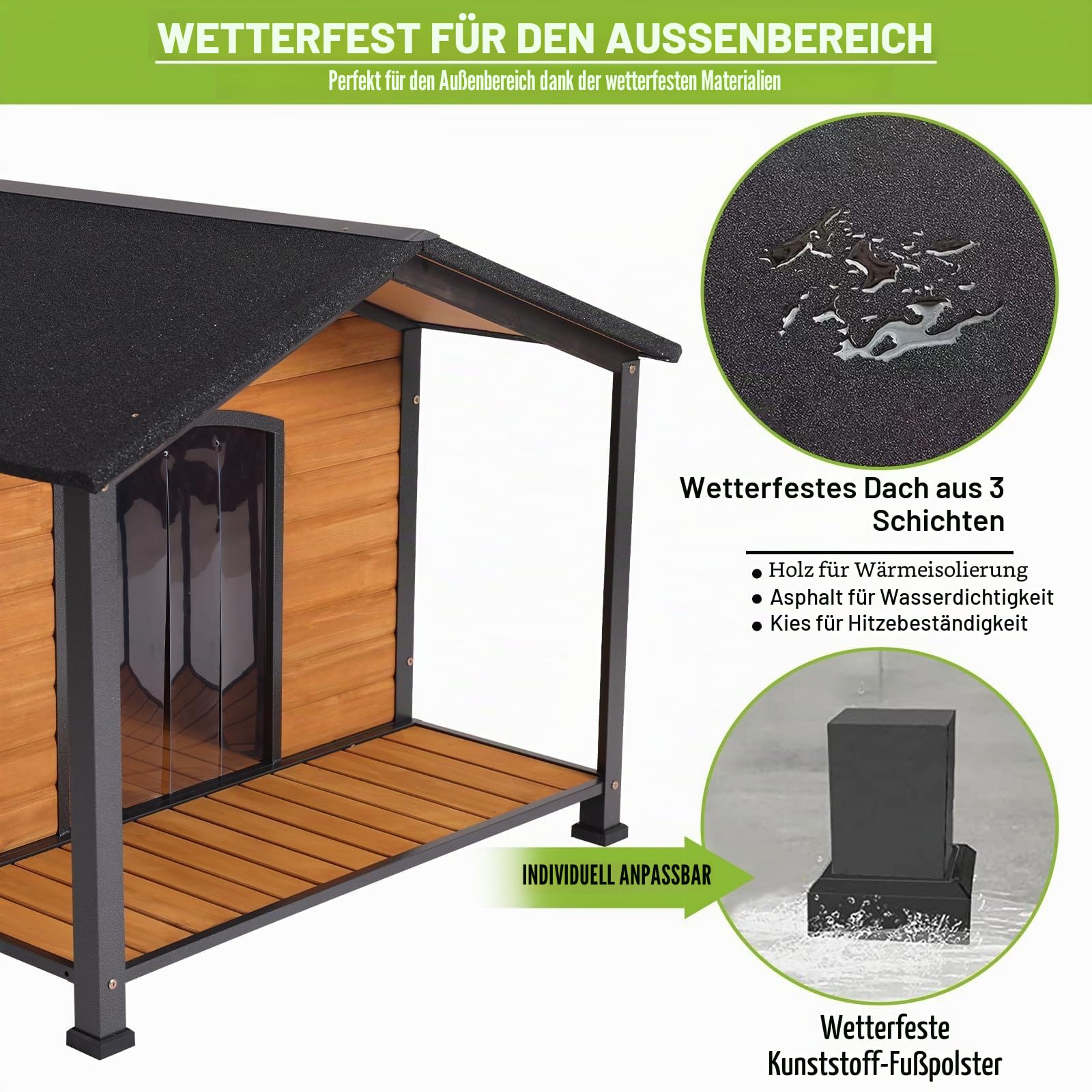 Hundehütte Outdoor & Indoor Einzigartige All-Around Eisenrahmen Hundehütte für den Winter mit erhöhten Füßen für kleine & mittlere & große Hunde, wetterfestes Dach