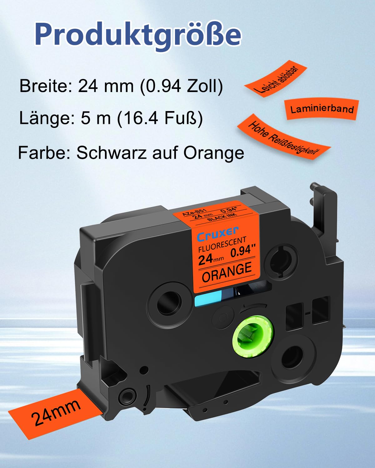 Cruxer 10er-Pack Kompatibel mit Ptouch TZeB51 24 mm Schwarz auf Orange | TZe-B51 Laminiertes Etikettenband Ersatz für P-touch PT-D600 E500 H500 P710BT 1400 9200DX P750W Etikettendrucker