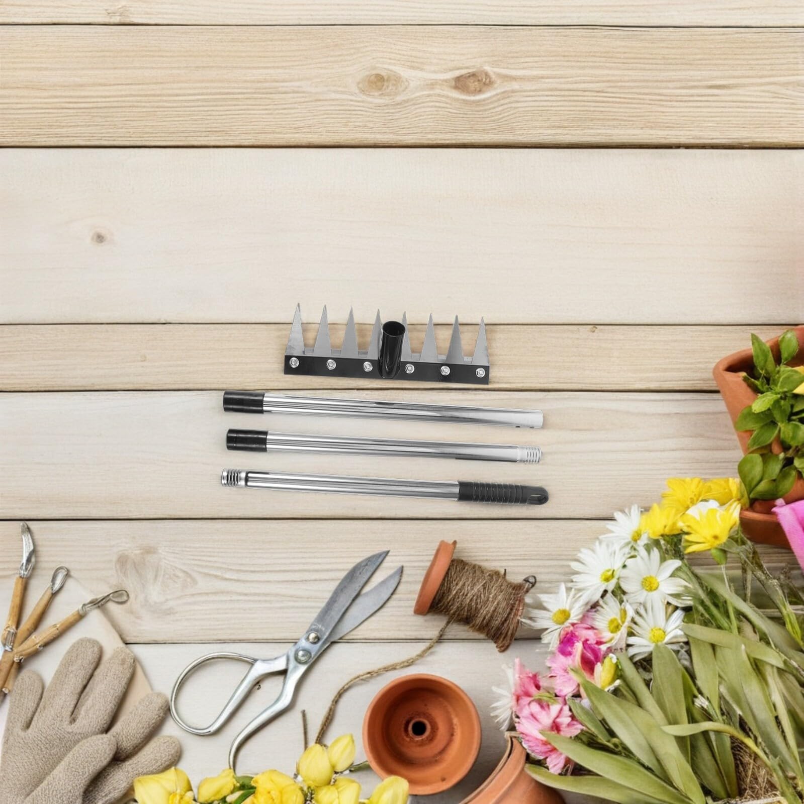Kisangel Rastrillo de Jardín Ajustable de Aluminio y Plástico con 8 Púas para Eliminar Malas Hierbas y Escombros en Áreas de Jardinería y Comunidades