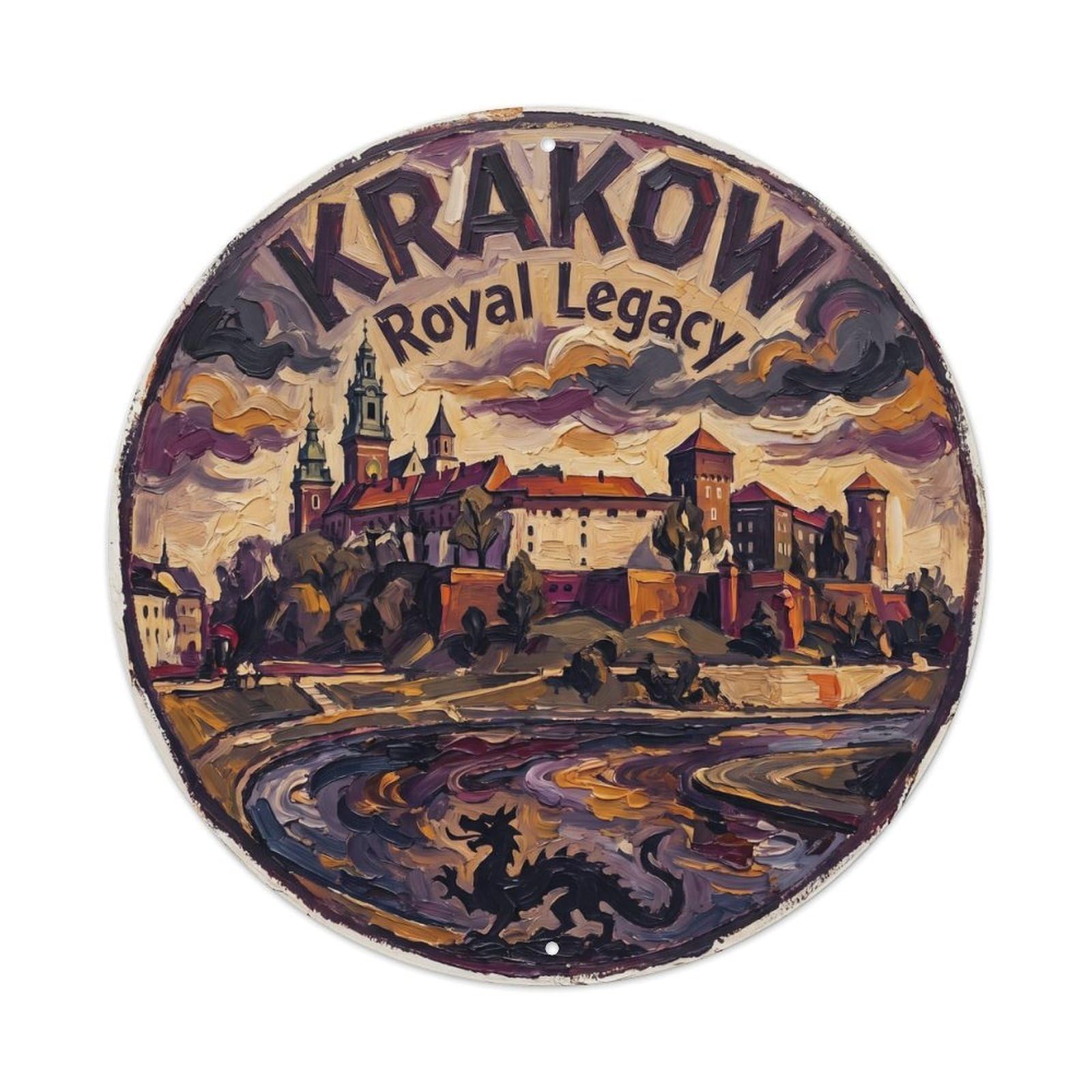 Vintage Travel Fortress Poland Vintage Metal Tin Sign Plaque Wall Decor for Cafe, Club, Garden Round Metal Poster 8x8Inch