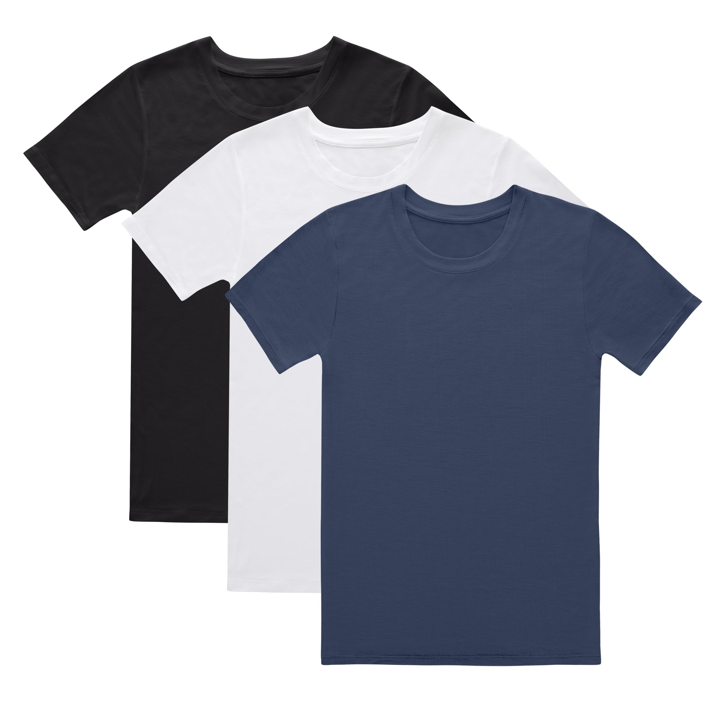 Hanes Originals Super miękkie koszulki chłopięce, zestaw 3 sztuk, odprowadzające wilgoć, czarno-białe/niebieskie, zestaw 3 sztuk, L, Czarny/Biały/Niebieski Zestaw 3 szt, L