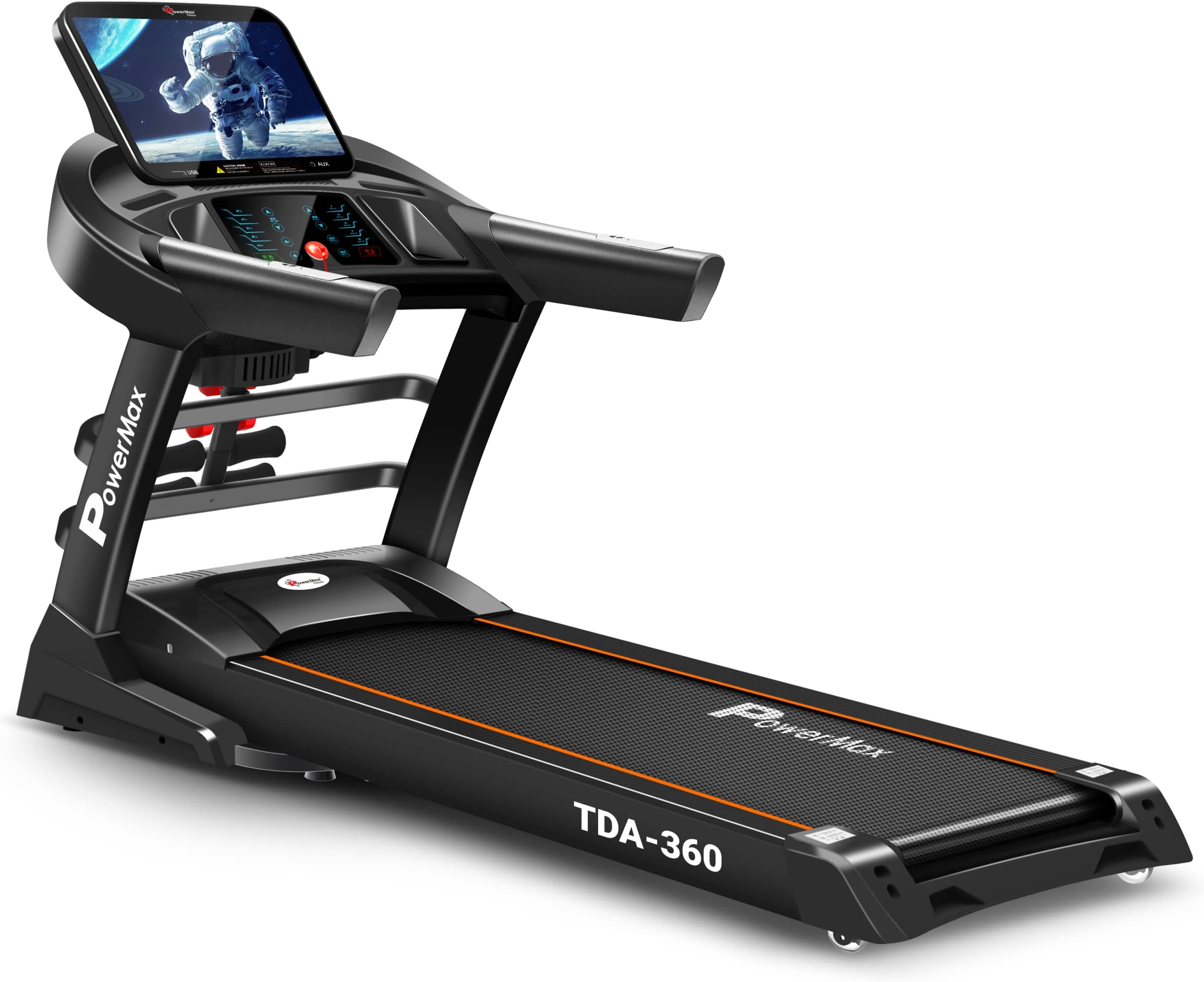 PowerMax FitnessTDA-360 15.6 Inch HD Display Touch Screen (6.0HP Peak) Multi-Function Motorised Treadmill with Automatic Lubrication, Home Use & Automatic Incline