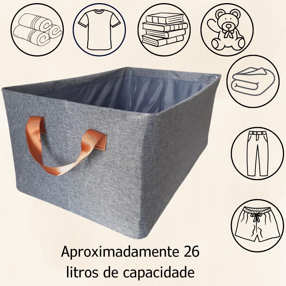 Genérico - Kit 3 Caixas Organizadoras Dobráveis de Armazenamento 26 Litros Malha de Nylon Cinza Resistente e Lavável Genérico - Kit 3 Caixas Organizadoras Dobráveis de Armazenamento 26 Litros Malha de Nylon Cinza Resistente e Lavável