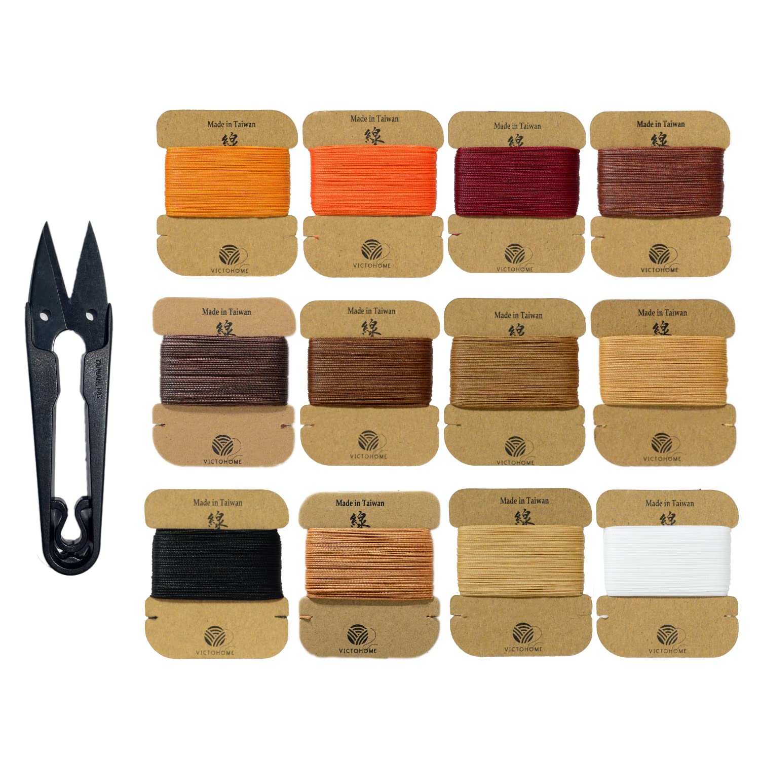 Bonded & Round Waxed Threads, 3-PLY Round Thread 12 Colors 252 Yards - Hand Sewing - All Leather Projects/Crafts/All-Purpose Threads/Macrame/Bracelet (0.55 mm, 21yd/Each)