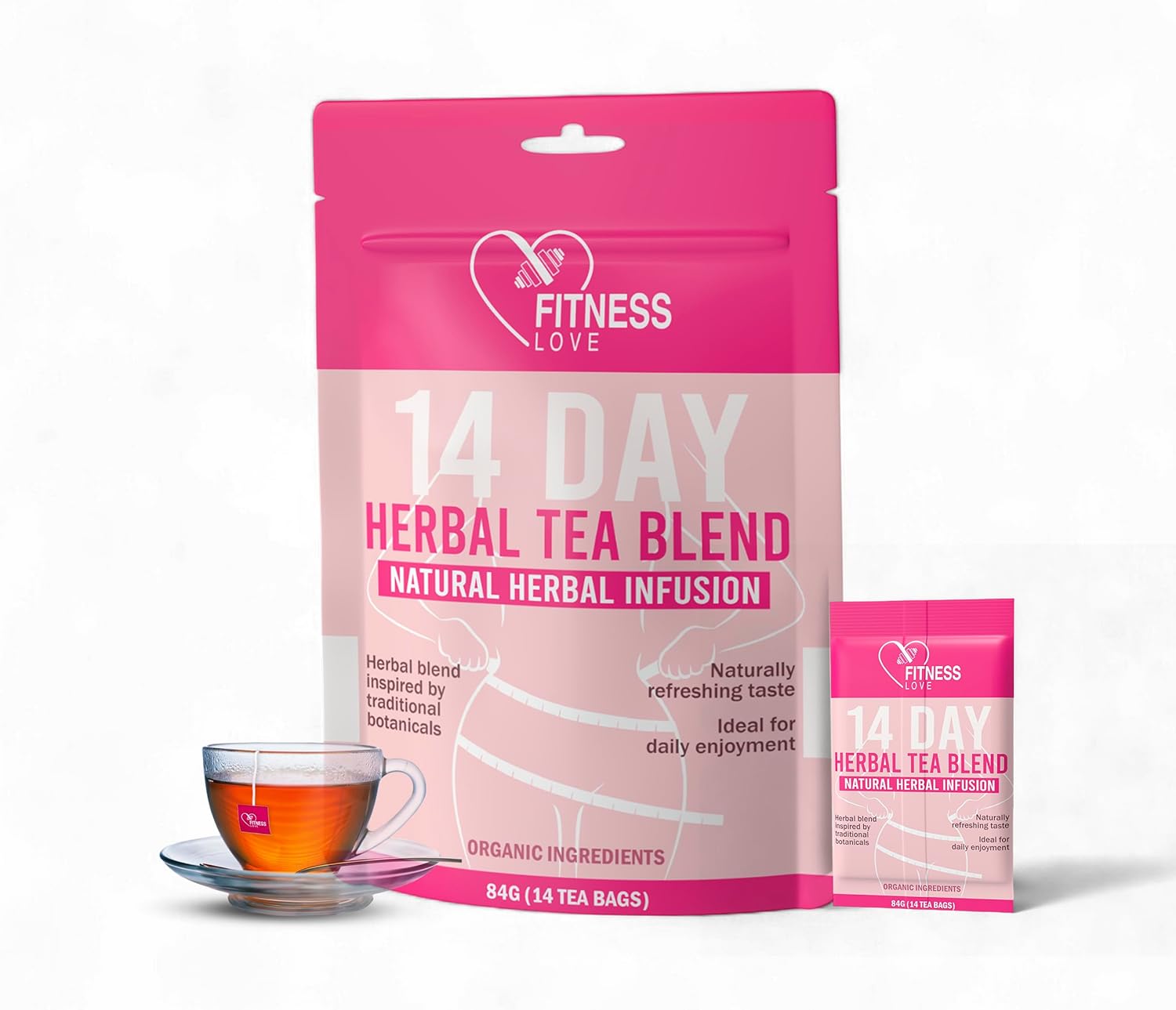 Fitness Love 14 Day Herbal Detox Tea – Caffeine-Free Infusion with Lotus, Rose & Chrysanthemum – Gentle Digestive & Wellness Support – Herbal Blend for Daily Balance