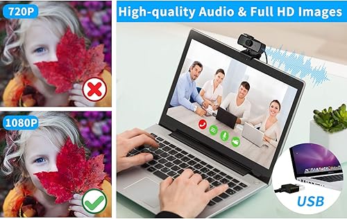 Miniatura 3 de Cámara web de escritorio HD de alta resolución 2040x1080 con micrófono para monitor de computadora de PC, cámara de transmisión USB con cubierta de