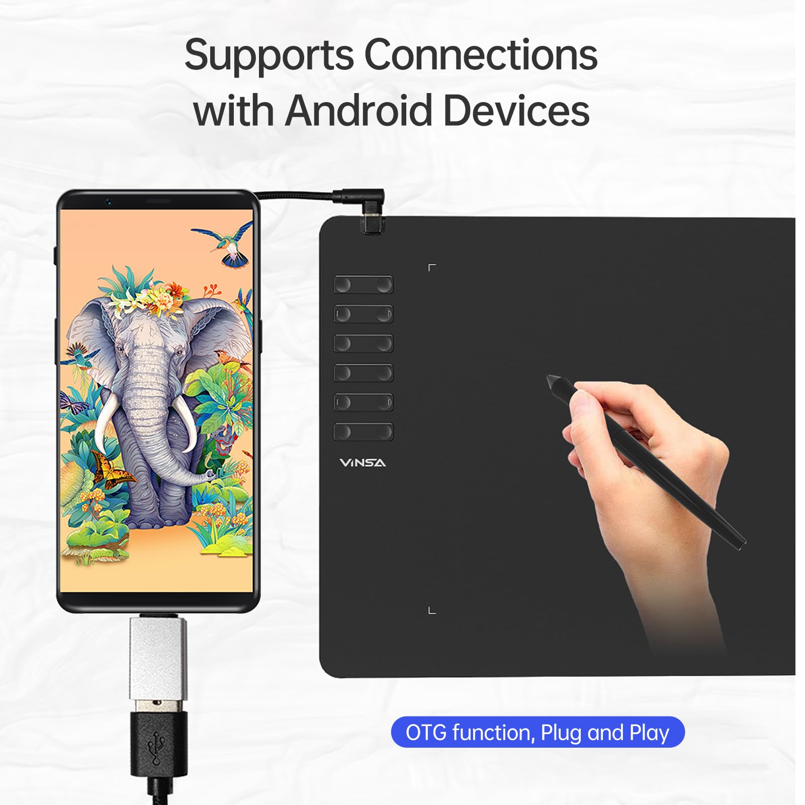 Karlak T1161 Tableta gráfica de Dibujo Boceto de creación de Arte ultradelgado con lápiz óptico sin batería 8 Puntas de lápiz 8192 Niveles de presión 12 Teclas de Acceso Directo Personalizadas