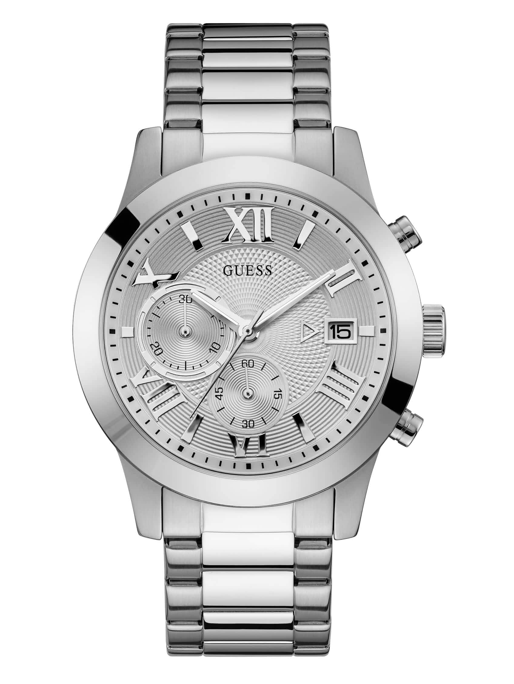 Guess Men's Analog Dress Watch| Stainless Steel Case| 50M Water Resistance Stainless Steel