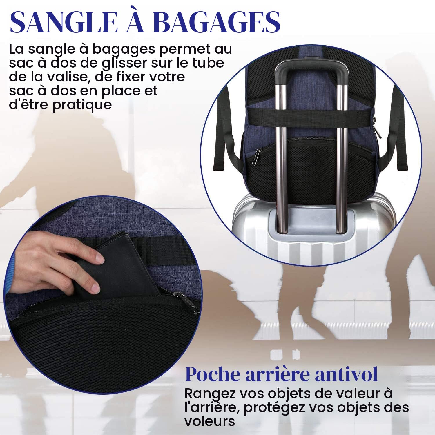 Sac à Dos MATEIN 55L - Grande Capacité, Ordinateur 18 Pouces, Port USB Et Prise Casque | Idéal Voyage, École, Randonnée | Bleu Royal - 10