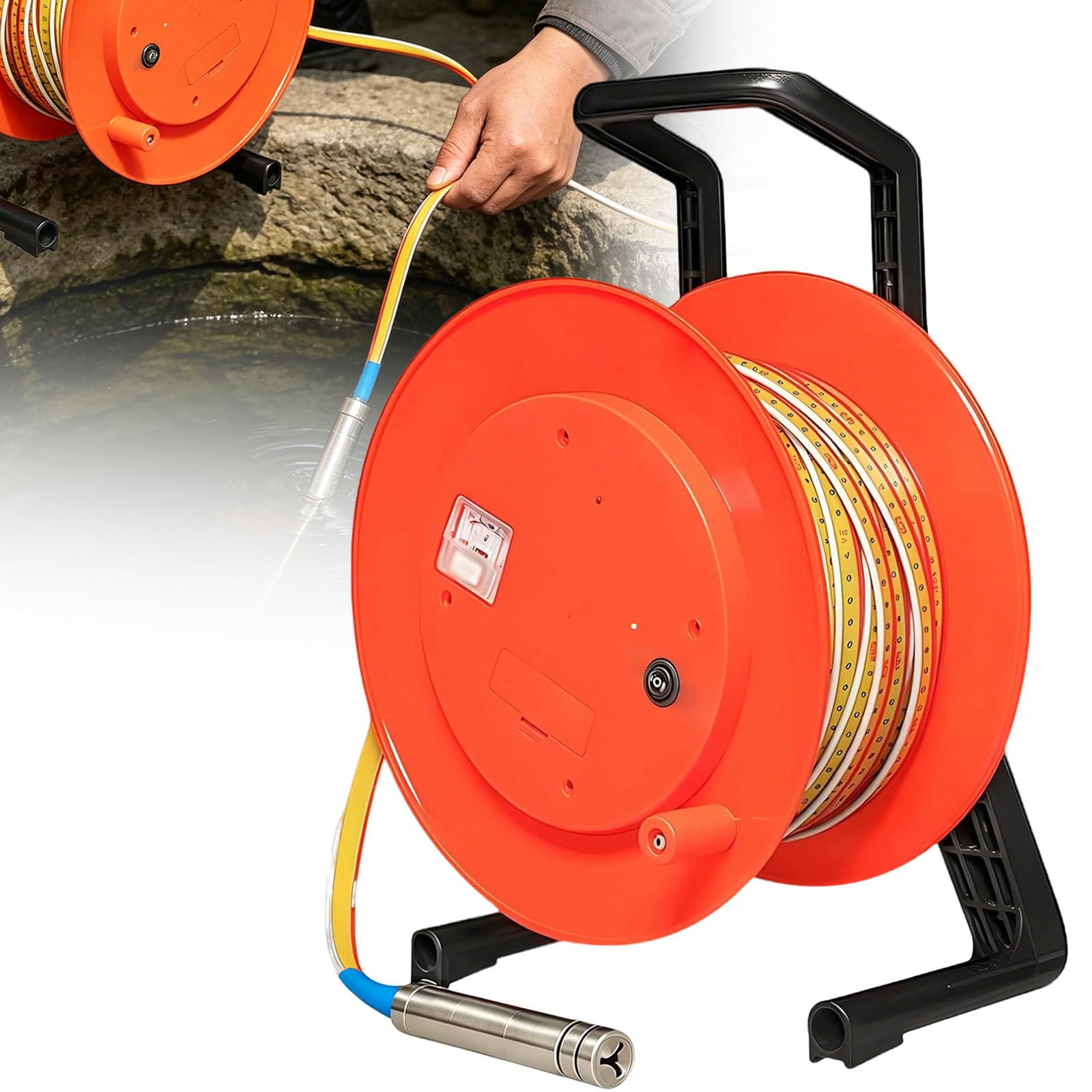 Ymnogjie Portable Deep Well Water Level Meter,Indicator Water Level Borehole Depth Meter Dip Meter Depth for Boreholes,Wells and Pipelines 20m