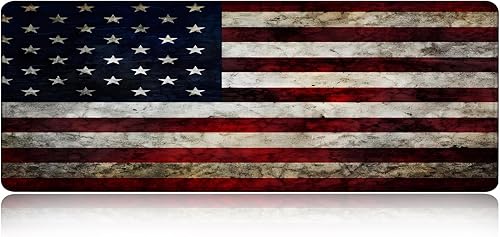 Miniatura 39 de Alfombrilla de mouse grande para juegos, diseño de bandera estadounidense de grano de madera, caza, ciervos, base de goma antideslizante, adecuada