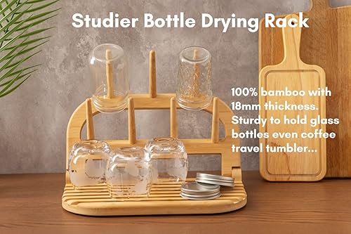 Miniatura 4 de Baraiser Estante de secado de botellas, soporte de biberones de bambú, portátil y ahorrador de espacio para biberones, accesorios y suministros de
