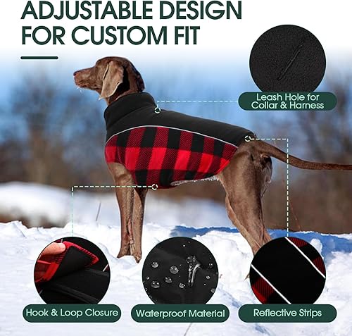 Miniatura 4 de Kuoser - Abrigo reversible para perros para climas fríos, abrigo de invierno impermeable reflejante para mascotas, abrigo para perros a cuadros de