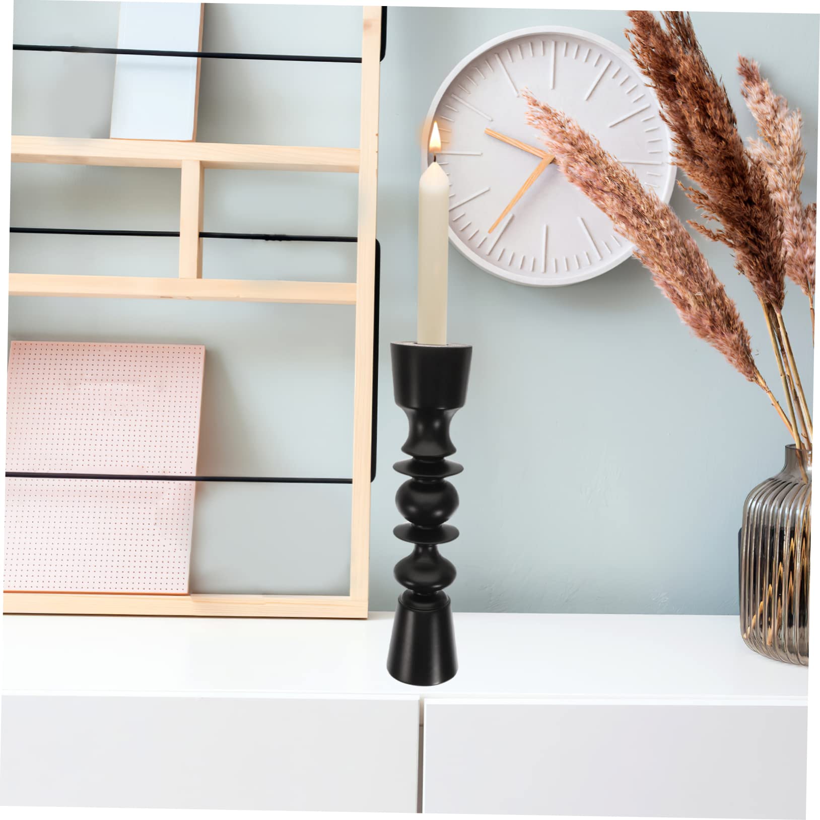 Candelabro de Madera Maciza Estilo Europeo para Boda y Mesa | Negro, Diseño Retro y Sencillo, Adorno para Dormitorio y Fiestas de Invierno, Pieza Central de Mesa