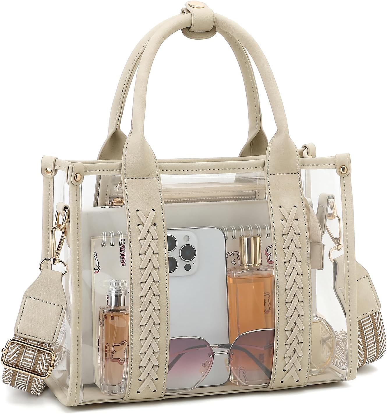 Clear Tote Bag for Stadium Events - Cute Clear Crossbody Purse Transparent See Through Bag for Beach, Concert & Work