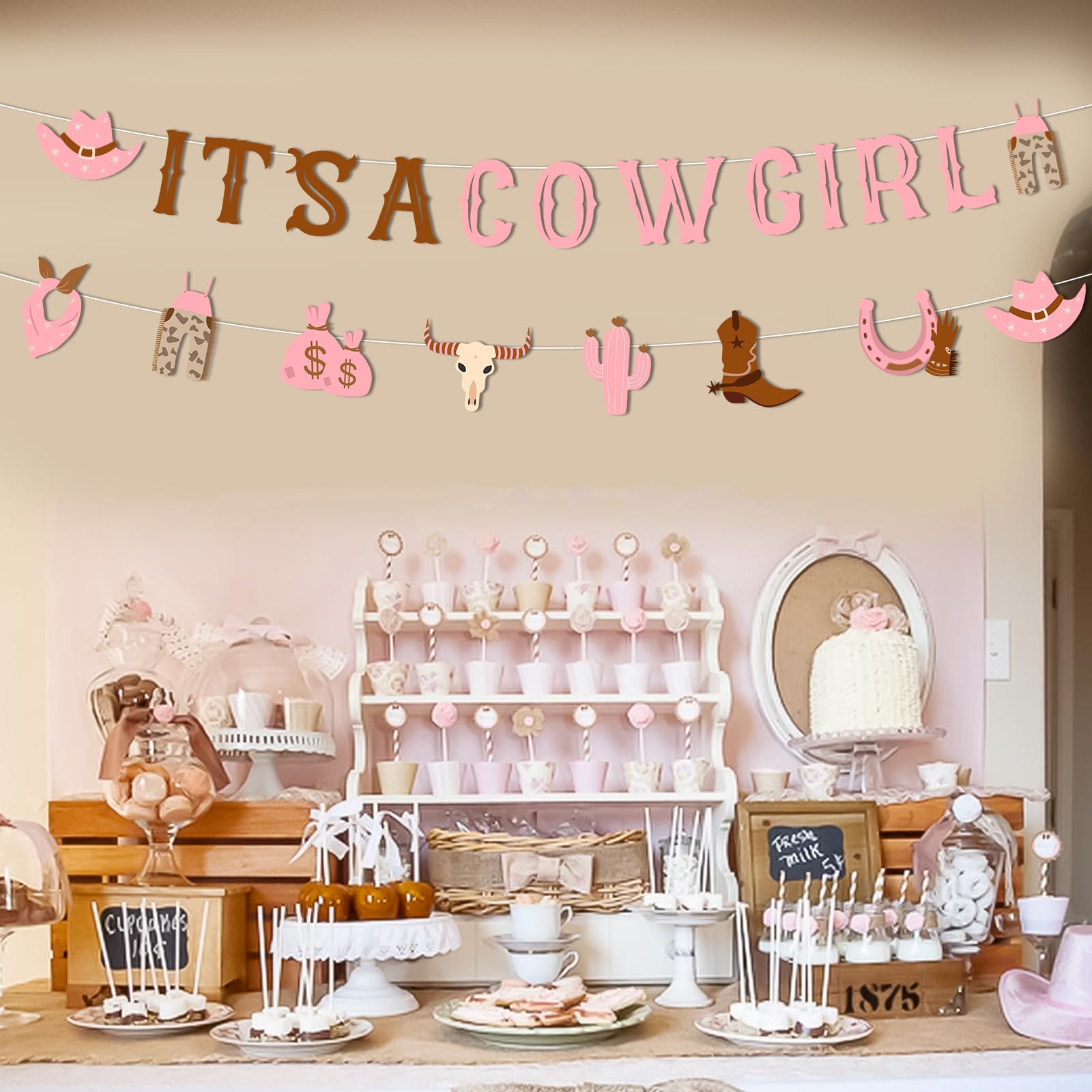 8-Piece Cowgirl Honeycomb Centerpieces – Pink Wild West Hats, Boots, Horseshoes For Western Baby Shower, Rodeo Birthday Party Decor