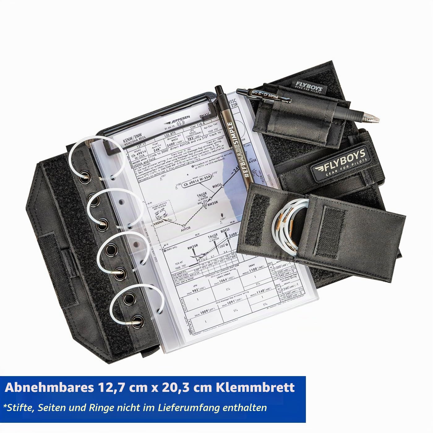 FlyBoys Wendbares Kniebrett, für Links- und Rechtshänder-Piloten, anpassbar, Klemmbrett, Tablet- und Stifthalter, Klettverschlüsse, Luftfahrt- und Flugausrüstung, vielseitig für Checklisten und mehr