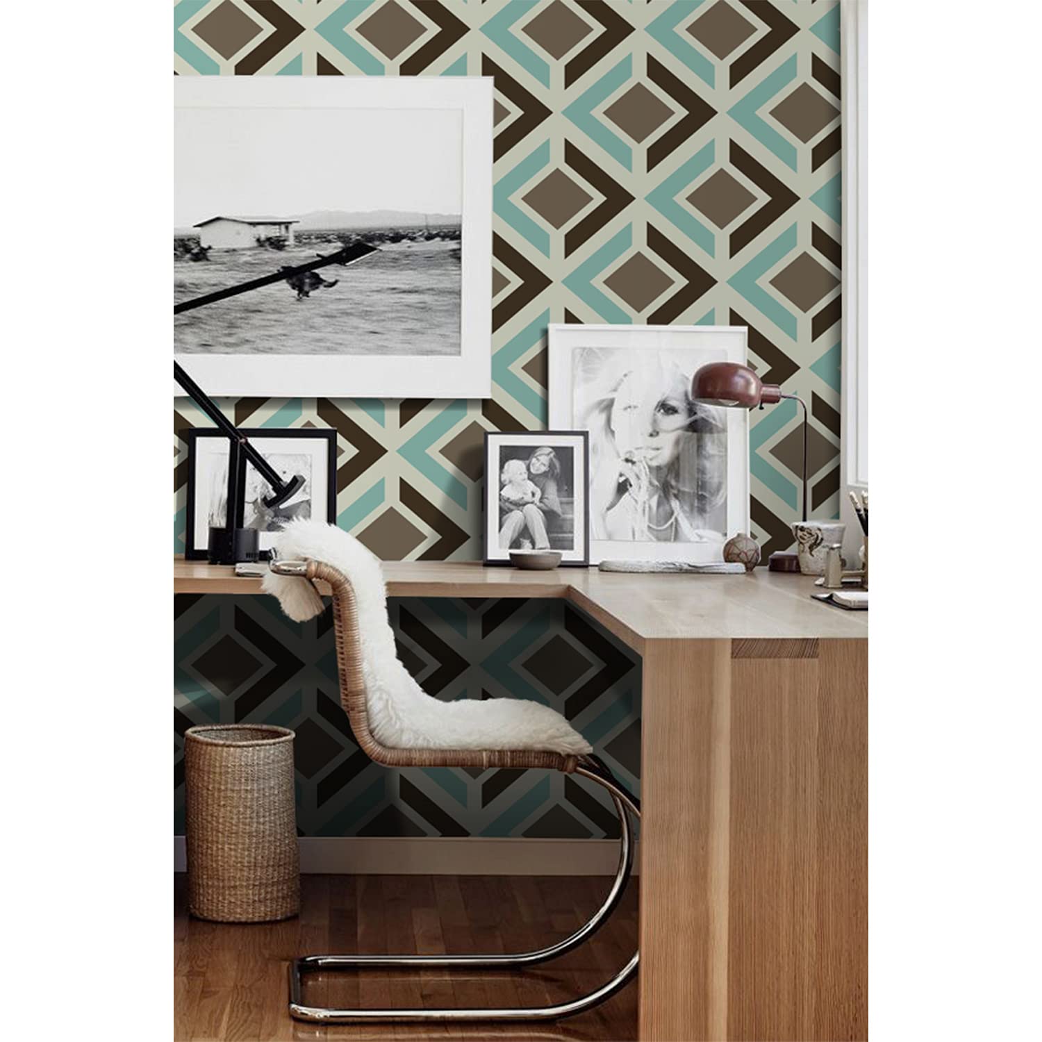 Papier peint en latex lavable 250x250cm à formes géométriques pour cuisine et chambre