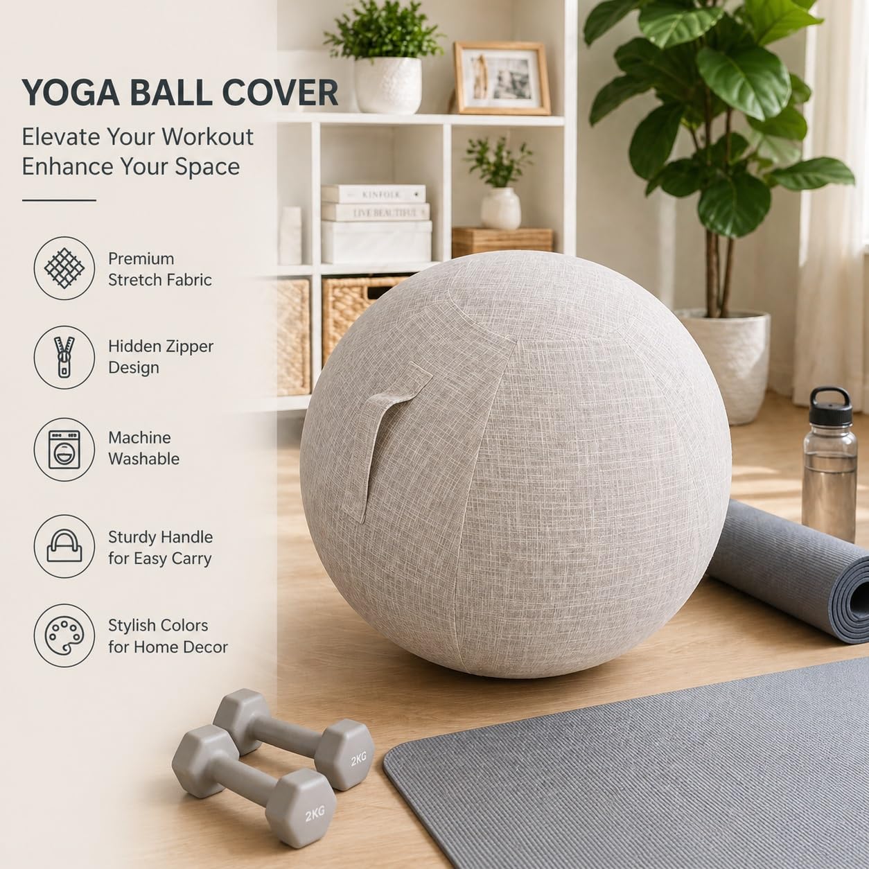 Sitzball mit Bezug Gymnastikball Stoffbezug Yogaball Fitnessball Büro Ergonomisch Home Office Pezziball Pumpe Tragegriff Waschbar