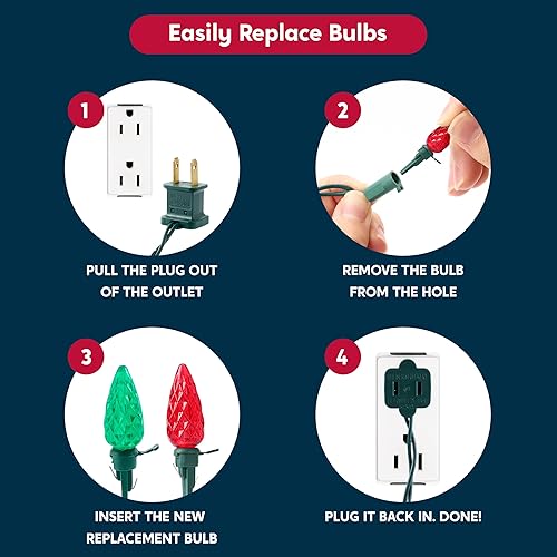 Miniatura 7 de Joiedomi C6 Luces LED de Navidad para exteriores, 150 unidades, luces de árbol de Navidad de fresa, 48.8 pies, tira de luces conectables con facetas