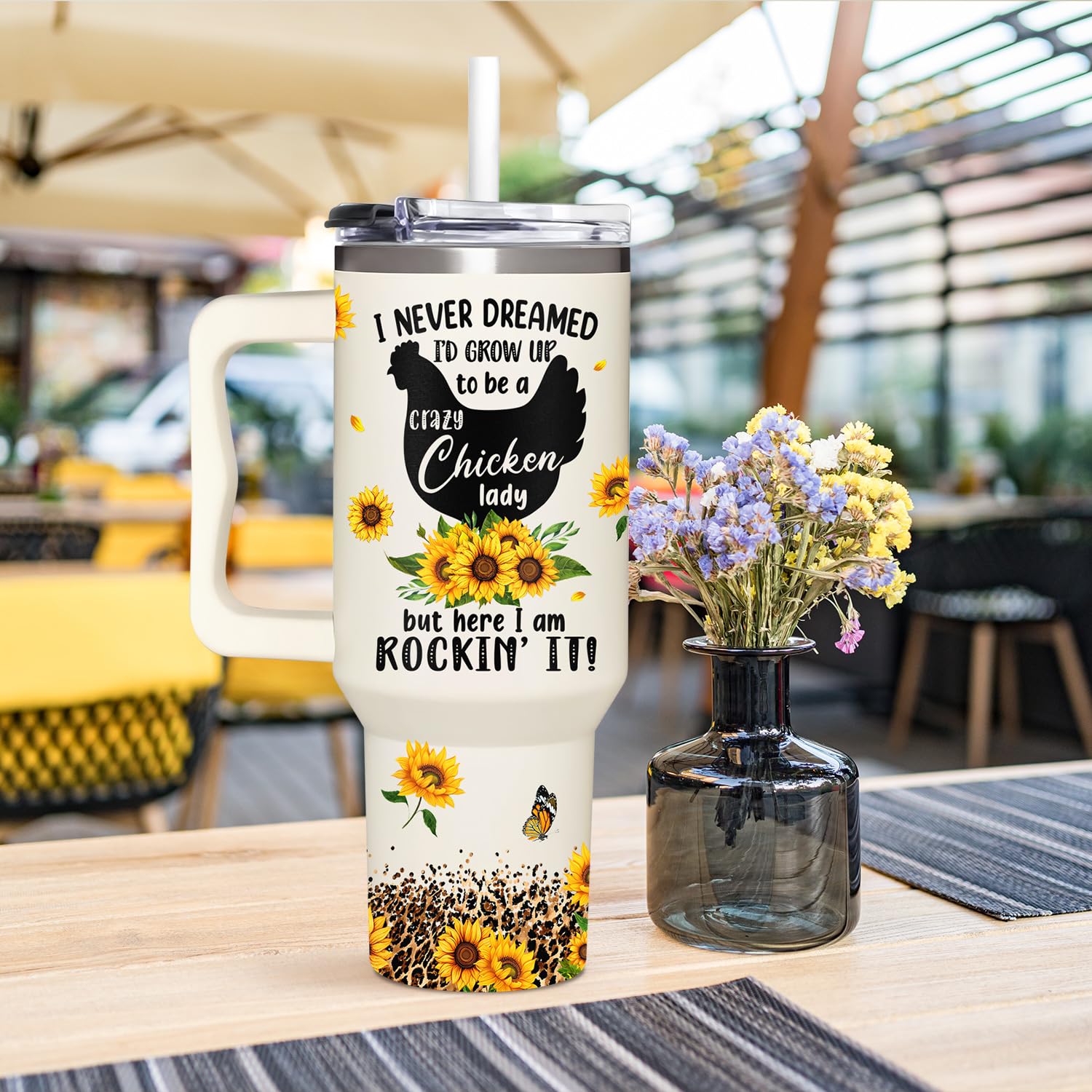 Chicken 40Oz Tumbler With Handle - Mothers Day & Birthday Gift Idea For Chicken Lovers