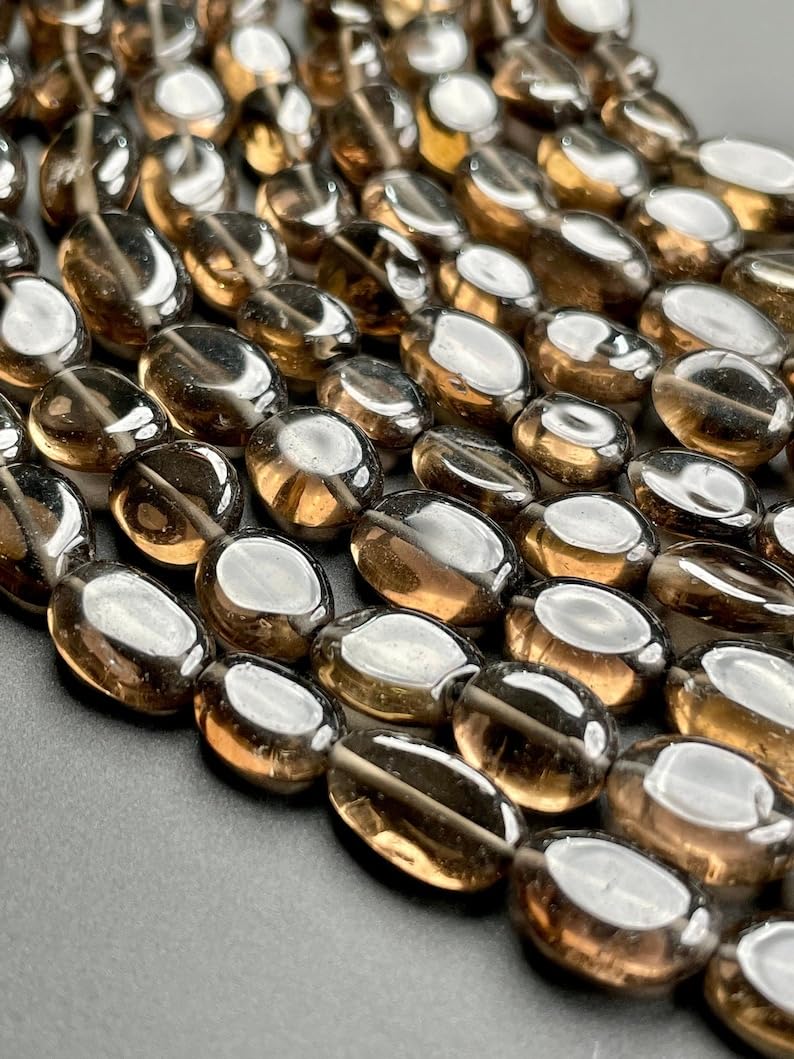 Perles ovales en quartz fumé pour des bijoux faits main uniques