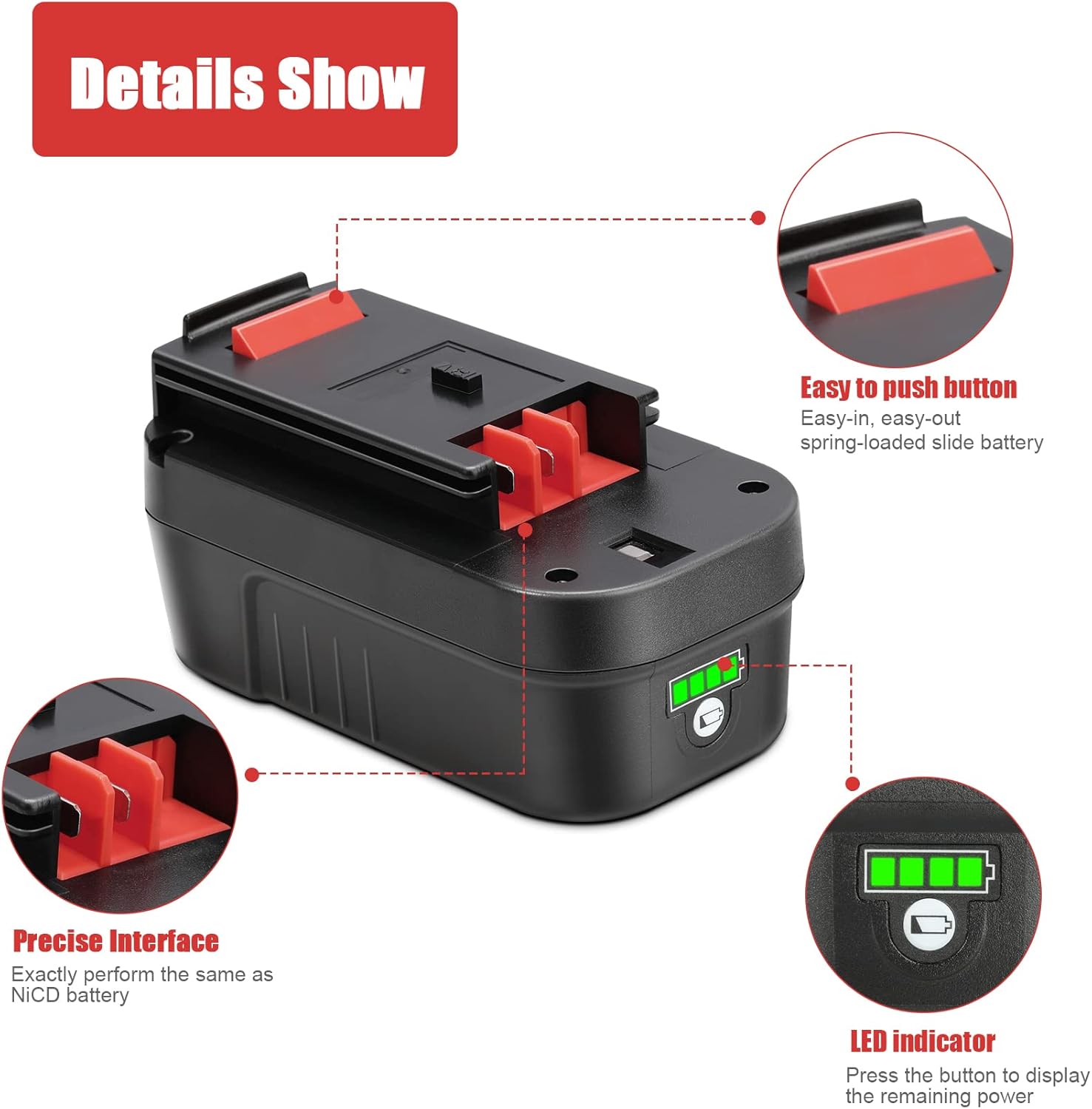 KUNLUN 6.0Ah HPB18-OPE 18 Volt Lithium-Ion Battery Replacement for Black and Decker 18V Battery HPB18 HPB18-OPE 244760-00 A1718 FS18FL FSB18 Firestorm Cordless Power Tools