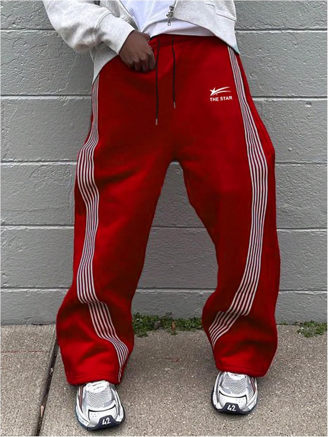 SHENHE Men's Y2k Graphic Baggy Sweatpants Wide Leg Striped Open Bottom Drawstring Sweatpants - Image 3