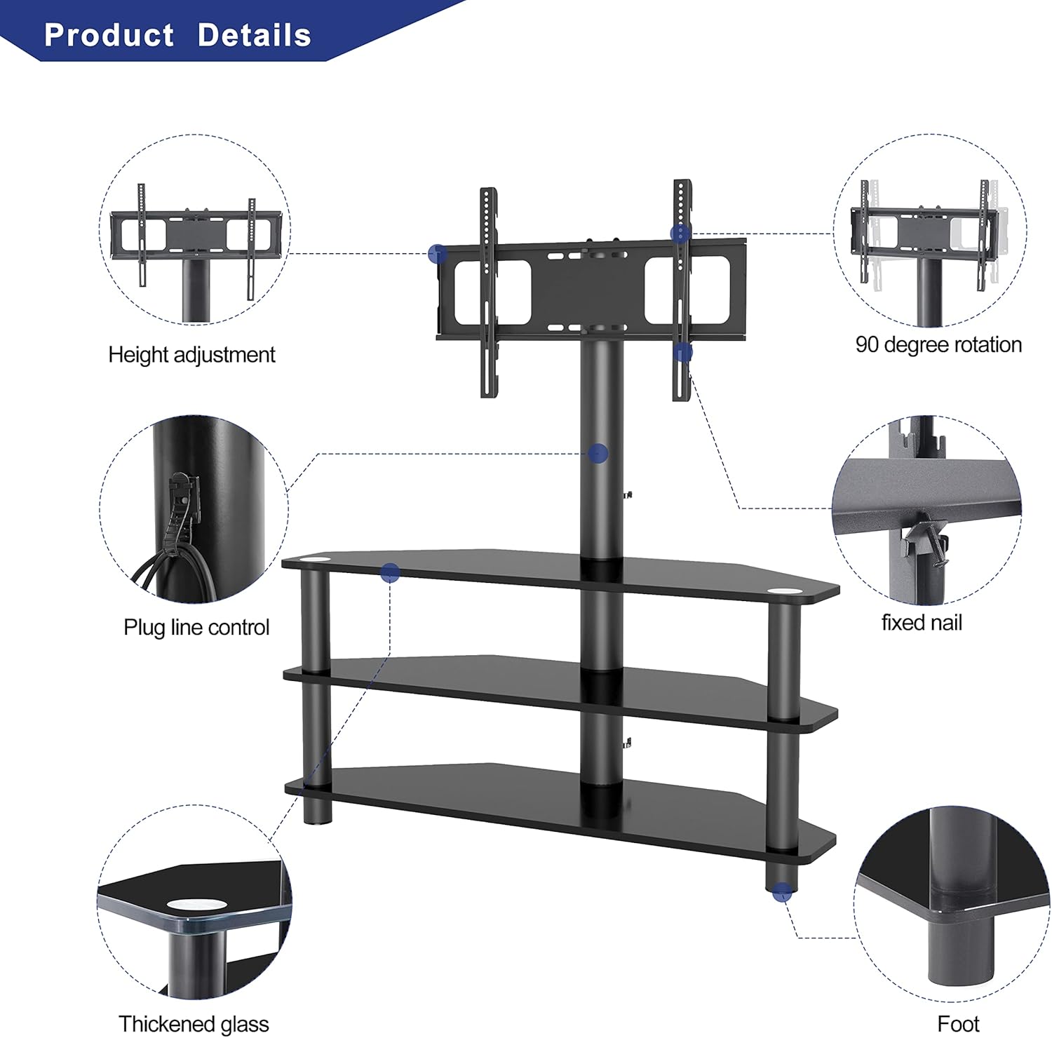 Meihua TV Stand with Mount, Entertainment Center TV Stand Console with Swivel Mount for 32-65 inch, Height Adjustable Entertainment Stand with Cable Management