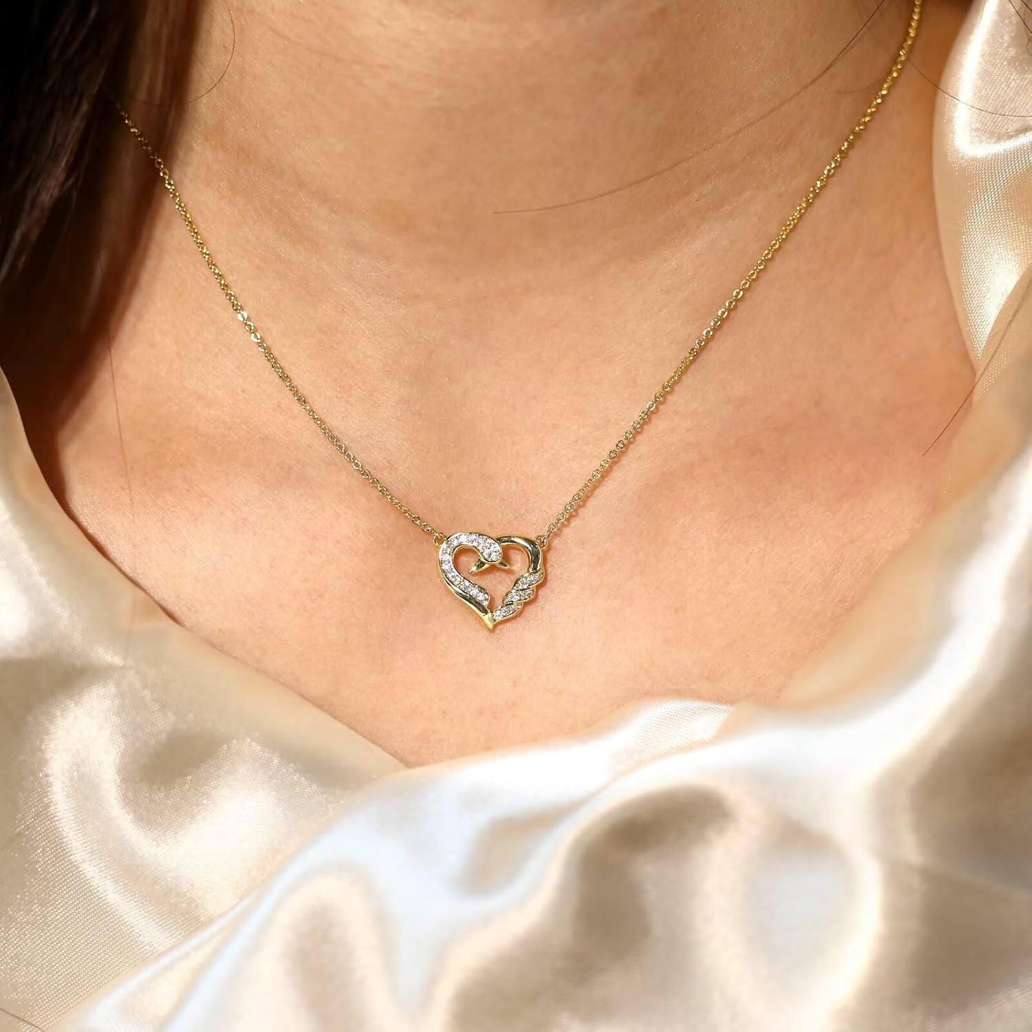 14K Gold Plated Heart Necklace for Women, Cubic Zirconia Heart Pendant Necklace, Valentine's Day/Mother's Day/Birthday Gifts for Wife, Mom, Girlfriend, 16+2 Inch Adjustable Chain, Elegant Love Jewelry for Her - Image 2