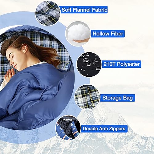 Miniatura 19 de Flannel Sleeping Bag Cotton 0 Degree Cold Weather for Adults XXL Wearable Sleeping Bag 4 Seasons Waterproof with Compression Sack